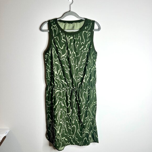 Athleta Rincon Printed Dress in Voyage Eucalyptus Olive Athleisure Gorpcore Sz L - Picture 2 of 4